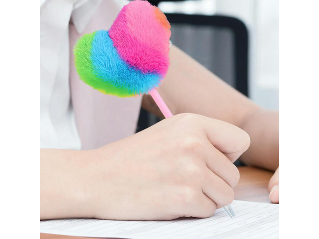8Pcs Heart-Shaped Pom Pom Ballpoint Pens Cute Kawaii Stationery for Students Journaling Valentine Christmas Office School