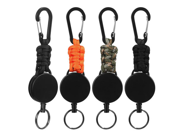 4Pcs Retractable Keychain Heavy Duty Carabiner Outdoor Badge Holder Reel Key Ring Climbing Camping Accessory