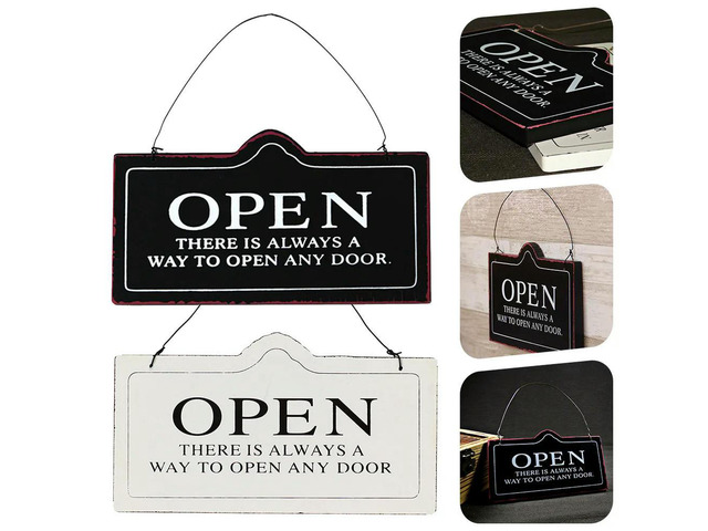 2Pcs Wooden Open Closed Sign Waterproof Corrosion Resistant Reversible Hanging Business Sign for Shop Door Wall Decor Vintage