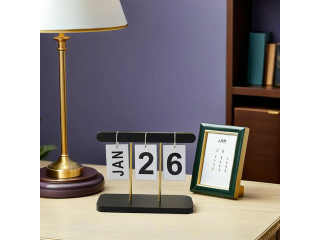 2Pcs Desktop Wooden Perpetual Calendar Rustic Farmhouse Flip Date Calendar Elegant Reusable Office Desk Table Decor