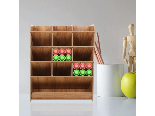 Large Capacity Wooden Pen Rack Organizer Multifunctional Desktop Stationery Shelf Pen Holder Office Pencil Shelf