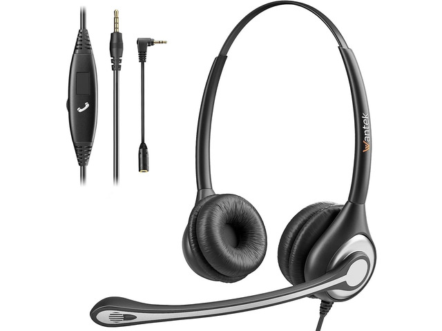 Cell Phone Headset with Microphone Noise Cancelling & Call Controls, 3.5mm Computer Headphones for Samsung PC Business Skype Softphone Call Center...