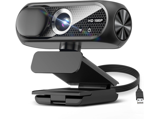 1080P HD Webcam with Microphone, Noise Cancellation, Privacy Cover, Wide-Angle Lens, Auto Light Correction, Plug & Play USB Webcam for Laptop,...