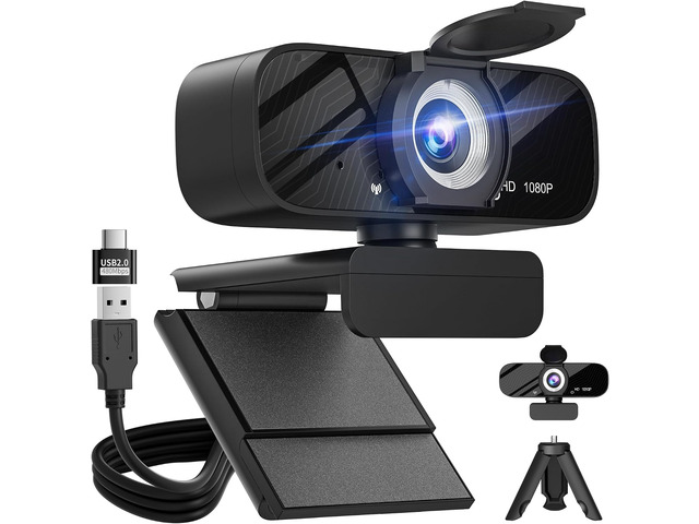 Gohero Full HD 1080P Video Webcam, Noise Cancellation, Privacy Cover, Wide-Angle Lens, Auto Light Correction, Plug & Play USB Webcam for Laptop,...