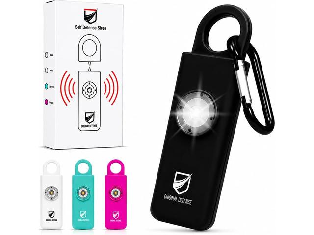 Original Defense Siren Self-Defense Alarm - 130 dB Keychain Alarm with LED Strobe Light for Women, Children, and Elderly - Police Recommended -...