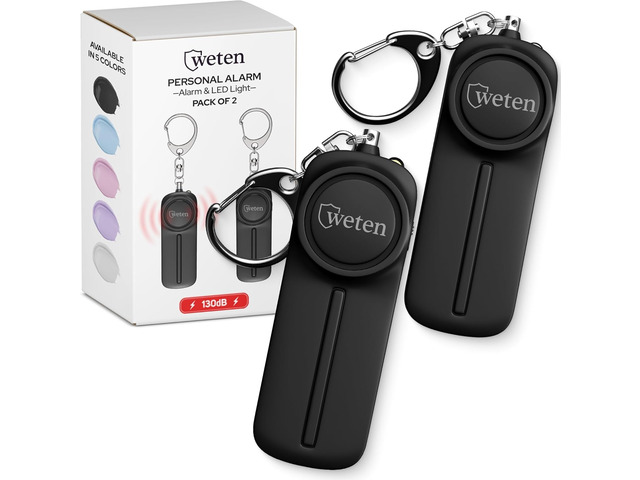 Personal Safety Alarm Keychain for Women, 130dB Siren, 2 Pack Black