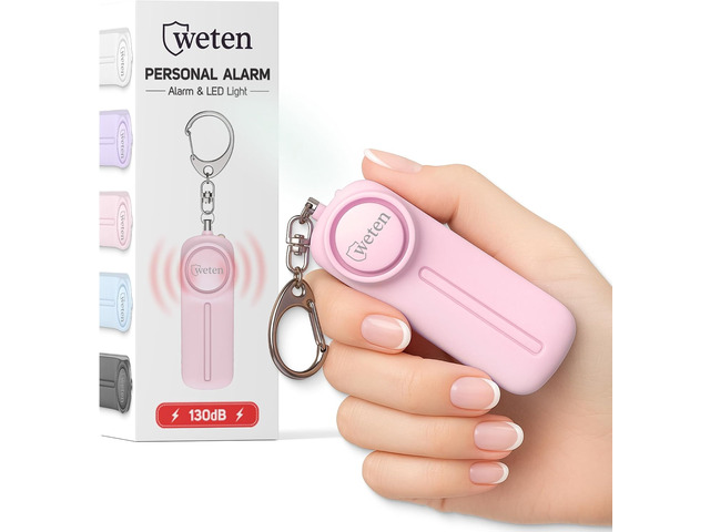 Personal Safety Alarm Keychain for Women, 130dB Siren, LED Light, Pink