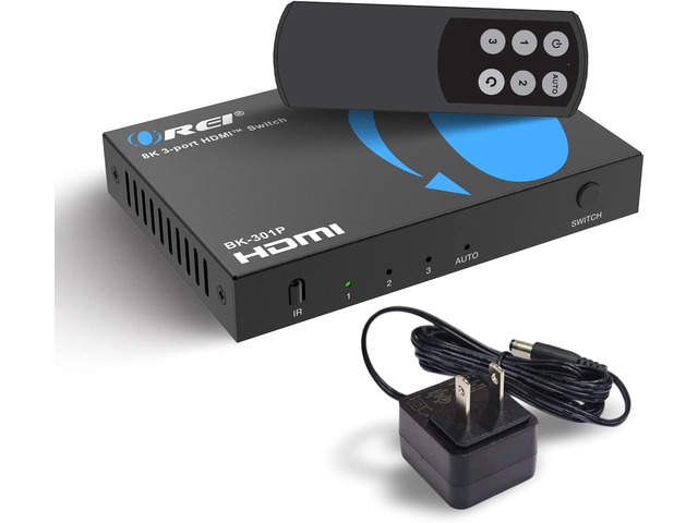 OREI 8K 3-Port HDMI 2.1 Switch, 3-in 1-Out, 8K@60Hz, Manual & Auto Switch