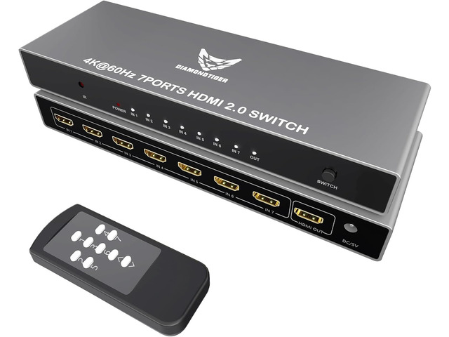 7 Port 4K@60Hz HDMI Switch 7x1 Switcher Box Remote PS5 PC