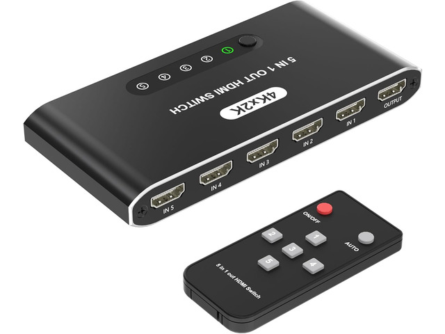 5 in 1 HDMI Switch with Remote 4K, 5 Port HDMI Switcher, HDMI Selector Splitter Box with LED Indicators, Game Switcher Hub with USB Powered for PS5...