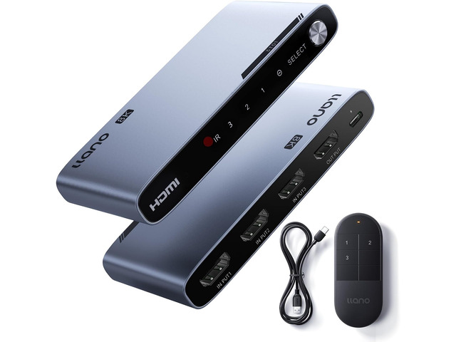 llano HDMI 2.1 Switch 3 in 1 Out, 8K@60Hz with Remote, 4K@120Hz/240Hz