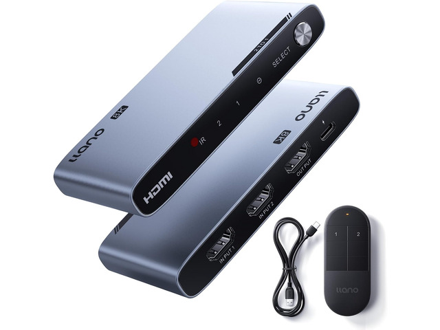 llano HDMI 2.1 Switch 2 in 1 Out, 8K@60Hz with Remote, 4K@120Hz/240Hz, VRR, HDR10+, Dolby Atmos, CEC, 48Gbps,HDMI Switcher for PS5, Xbox, Switch,...