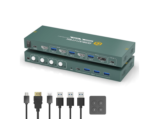GREATHTEK 4K@60HZ HDMI Displayport USB C KVM Switch 4 Computers 1 Monitor