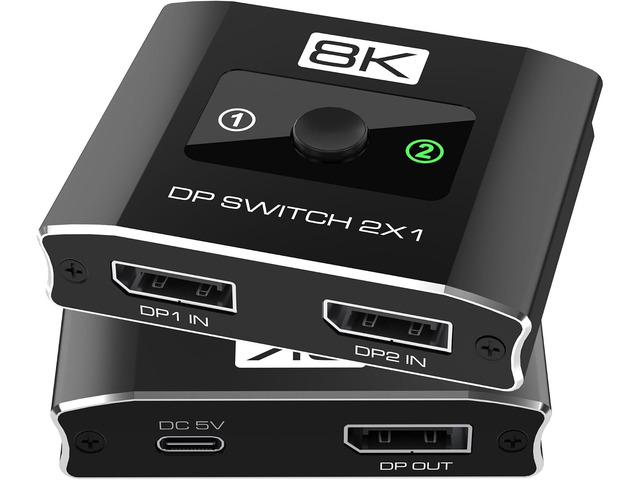 8K@60Hz DisplayPort Switch 2 in 1 Out, 3-Port DP1.4 DisplayPort Switcher Selector Box Support 4K@144Hz High Refresh Rate with DSC, Display Port...