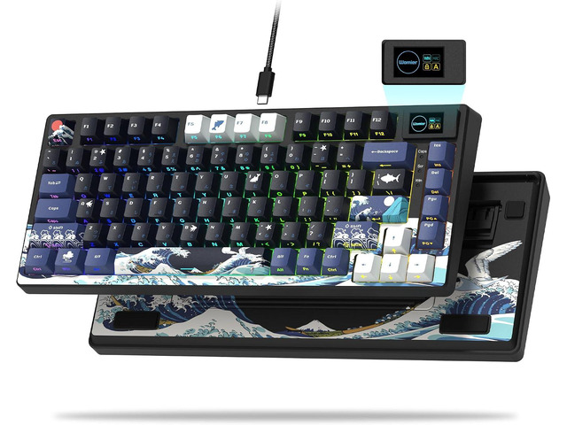 Womier SK80 75% Keyboard with Color Multimedia Display Gaming Keyboard Creamy Sound Mechanical Wired Hot Swappable Gasket RGB Custom Key board,...