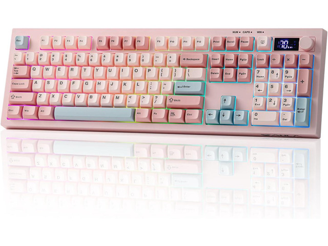 Aula S102 PRO Membrane Gaming Keyboard with TFT Screen, Volume Knob & Number Pad, BT/2.4G/USB, RGB Backlit, Creamy Silicone Structure, Silent...