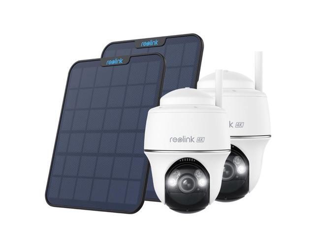 Reolink 2pcs Argus PT Ultra With Black Solar Panel 2 4K 8MP Wireless PT Standalone Solar/Battery Camera with Spotlights, Dual-Band WiFi