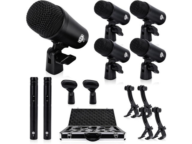 W IN-MIX G7 7-Piece Drum Mic Kit All-Metal Construction with XLR Outputs, Dynamic Mics for Kick, Snare, Toms & Condenser Overheads for Studio...