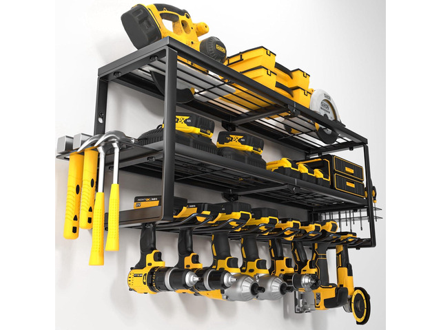 YYR Heavy Duty Power Tool Organizer Wall Mount, Cordless Drill Hanger Storage Rack, Battery Tools Holder with Charging Station Shelf for Garage...