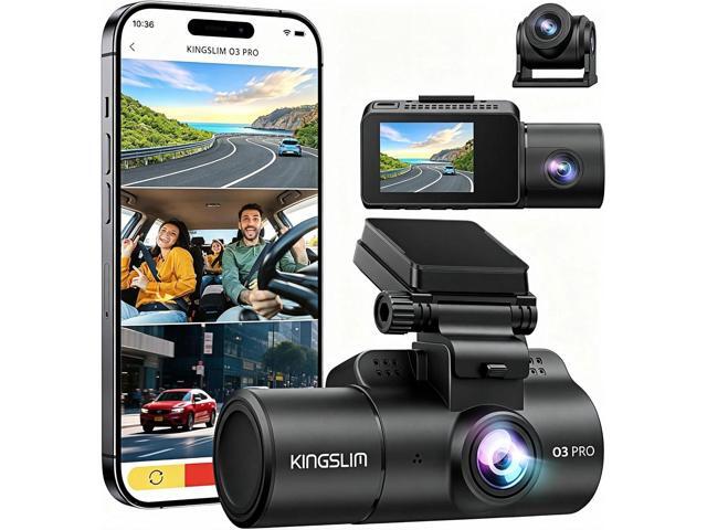 Kingslim 3 Channel 5G WiFi Dash Cam with 64GB Card, 2.5K/1080P Front and Rear Inside Dashcam, 2.5K/1080P/1080P Three Way Dash Camera for Cars Auto...