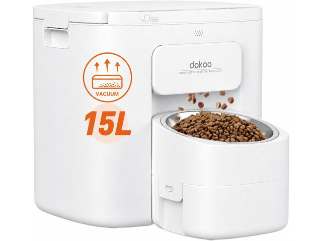 Dokoo Automatic Dog Feeder for Large Breeds, 15L/63 Cups Vacuum-Sealed Airtight Auto Pet Feeder for Dry Food, Timed Feeding, Anti-Clog Dispenser...