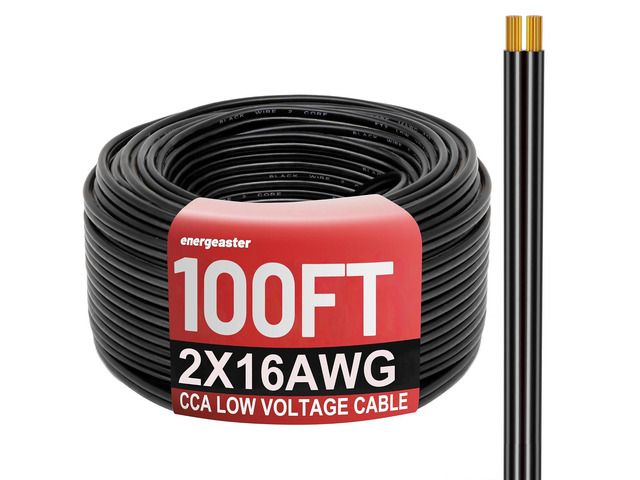 Energeaster 100FT 16 Gauge 16/2 Low Voltage Landscape Wire Black 16AWG 2 Conductors Outdoor Low-Voltage Cable Direct Burial Hookup LED Lighting...