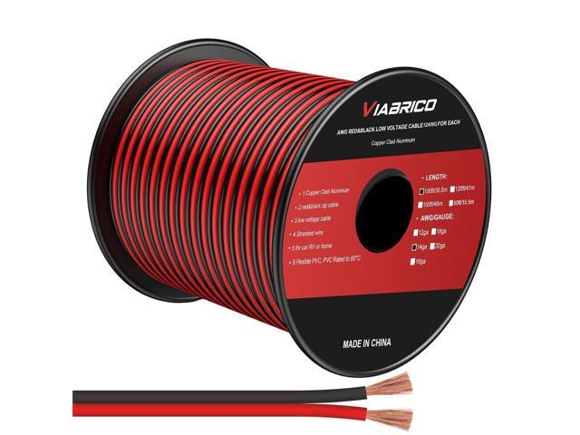 VIABRICO 14AWG 100FT Electrical Wire Cable 2 Conductors Red Black Hookup LED Lighting Strips Flexible Extension Cord 14Gauge Copper Clad Aluminum.