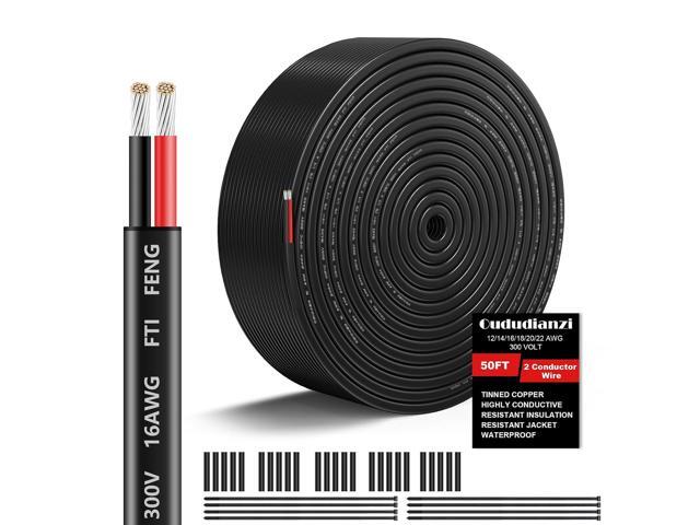 16 Gauge Wire 2 Conductor Electrical Wire, 16 AWG Wire Stranded PVC Cord 50FT, 12V Low Voltage/Oxygen-Free Tinned Copper/Flexible 16/2 Wiring for.