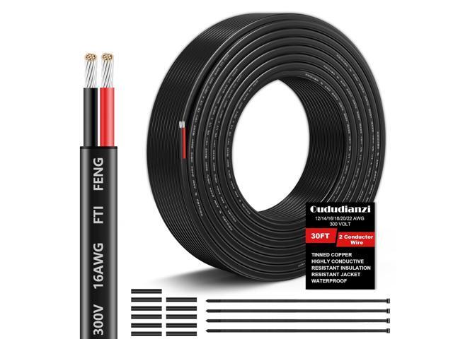 16 Gauge Wire 2 Conductor Electrical Wire, 16 AWG Wire Stranded PVC Cord 30FT, 12V Low Voltage/Oxygen-Free Tinned Copper/Flexible 16/2 Wiring for.