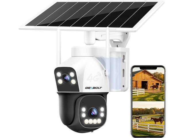 GENBOLT 4G AOV Cellular Solar Security Camera Outdoor Wireless 15600mAh 7/24 Recording,No WiFi,3MP*2,Easy to install,Battery Operated,Auto...