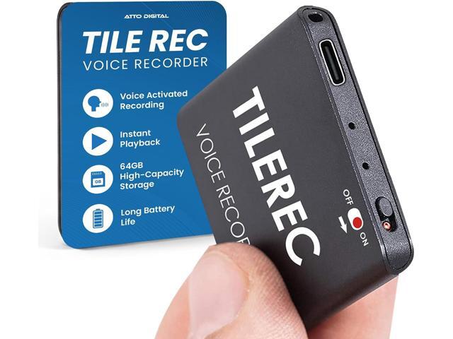 TileRec Voice-Activated Audio Recorder 64GB Digital Dictaphone with Playback, USB-C, Metal Case Portable Recorder for Meetings & Lectures