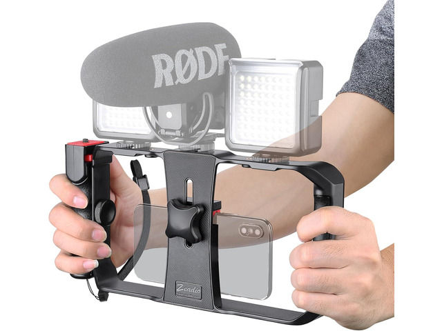 Zeadio Smartphone Video Rig, Phone Stabilizer Grip with a Detachable Side Handle, Universal Video Recording Cage, Compatible with All Smartphones...