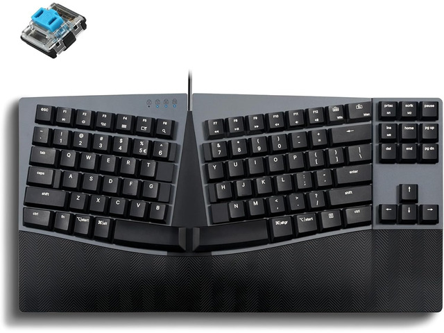 Perixx PERIBOARD-335BL Wired Ergonomic Mechanical Compact Keyboard - Low-Profile Blue Clicky Switches - Programmable Feature with Macro Keys -...