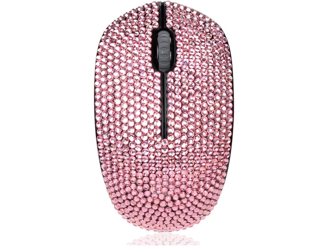 Luxury Bling Wireless Mouse for Girls, Pink Rhinestone Coverd Computer Mouse with USB Receiver, Sparkly Cute Mice for Laptop, PC, Notebook, MacBook...