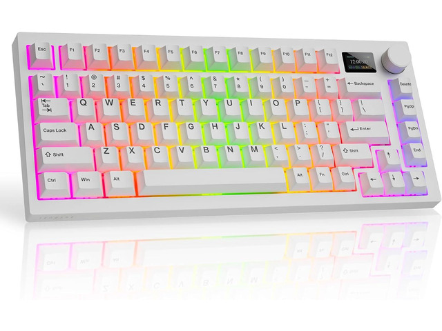 TECWARE Spectre 75% RGB Wireless White Mechanical Gaming Keyboard Customizable LCD Screen Tri-Mode Bluetooth Gasket Mount Hot Swappable...