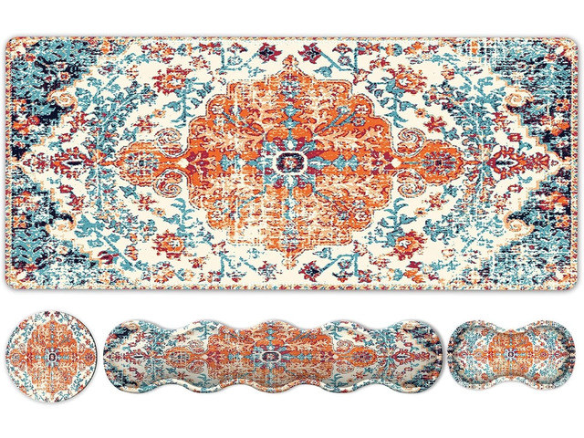 iLeadon Keyboard Mouse Pad Set, Large Boho Desk Mat with Wrist Rest Large Gaming Mouse Pad, wrist rest, Wrist support, coaster, Easy Typing Pain...
