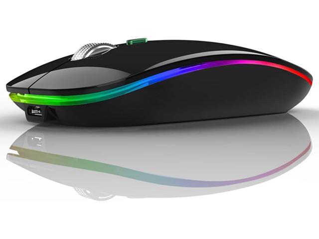 Uiosmuph LED Wireless Mouse, G12 Slim Rechargeable Silent Mouse - Black 2.4GHz Optical, USB C Charging, Quiet Click, LED, Portable, 1600DPI, USB...