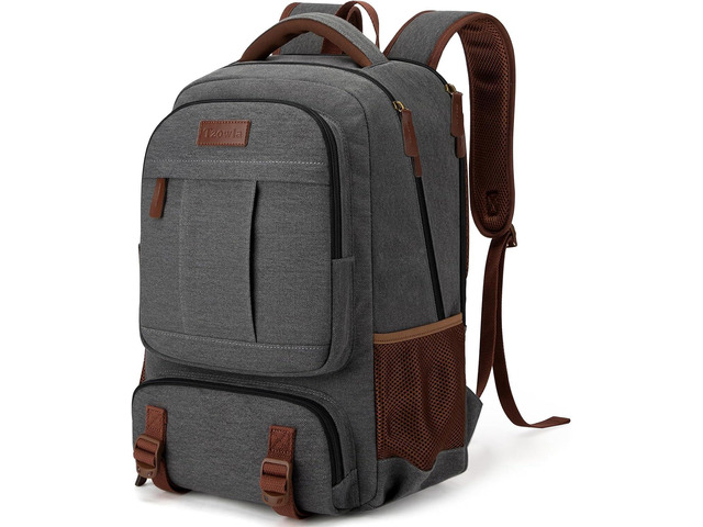 Tzowla Canvas Laptop Backpack, Bag for Men Women,Travel Work Rucksack Fits 15.6 Inch Laptop, Large Capacity Bookbag(Dark Grey)