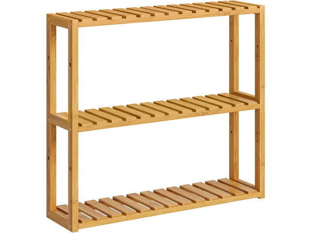 SONGMICS Bamboo Bathroom Shelf, 3-Tier Adjustable Plants Rack, Wall-Mounted or Stand, in the Living Room, Balcony, Kitchen, 5.9 x 23.6 x 21.3...