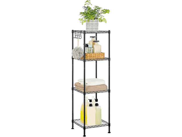 SONGMICS Storage Shelf, Bathroom Shelf for Small Space, 4 Tier Storage rack for small space, 4 PP shelf liners, removable hook, extendable...