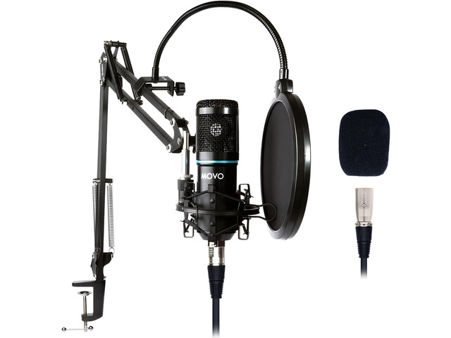 Movo PodPak Podcast Equipment Bundle with XLR Condenser Microphone, Articulating Scissor Arm, and Pop Filter - XLR Mic for Podcasting, Streaming,...