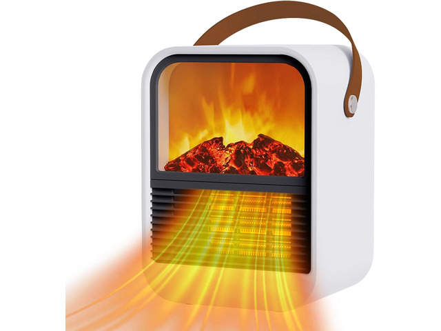 Portable Mini Electric Fireplace Heater,Small Room Space Heaters for Indoor Use with 3D Flames,PTC Ceramic Heater, Desk Space Heater for...