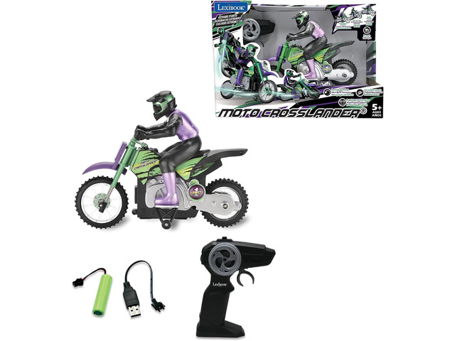 LEXiBOOK, Crosslander RC Motorcycle, RC18 Up to 12km/h, Light effects, Stunts, Rechargeable