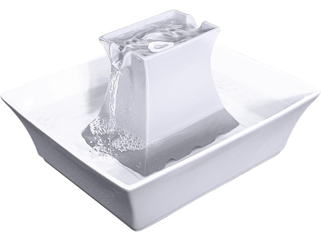 PetSafe Drinkwell Pagoda Fountain - 70 oz Ceramic, White - Filters Incl. 2 Free-Falling Water Streams Encourage Hydration, Open Bowl Design,...