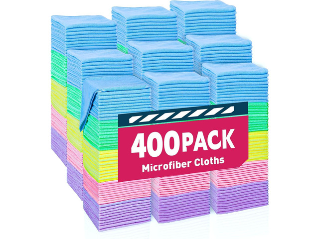 TEAWOO Microfiber Towels Bulk-400 Pack, Cleaning Cloths Microfiber Towels for Cars, Cleaning Rags, 5 Colors Assorted (11.5x11.5 inches)