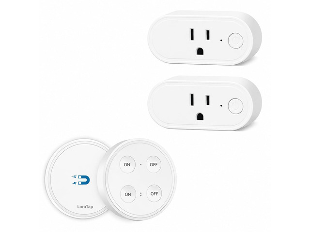 LoraTap Wireless Outlet (2 Pack) - Ergonomic Round Remote (Comfort Grip!) + Magnetic Wall Base - Stick & Grab, No Wall Damage - 15A/1875W 100ft...