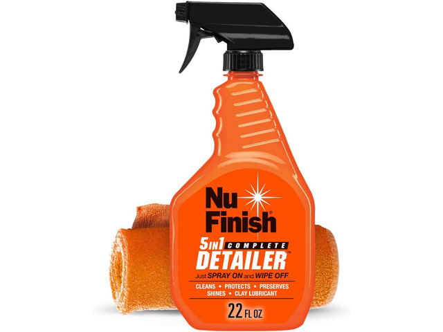 5-in-1 Complete Detailer Spray with Towel by Nu Finish, Preserves and Protects Car Detailing, Includes 1 Microfiber Towel, 22 Oz Spray