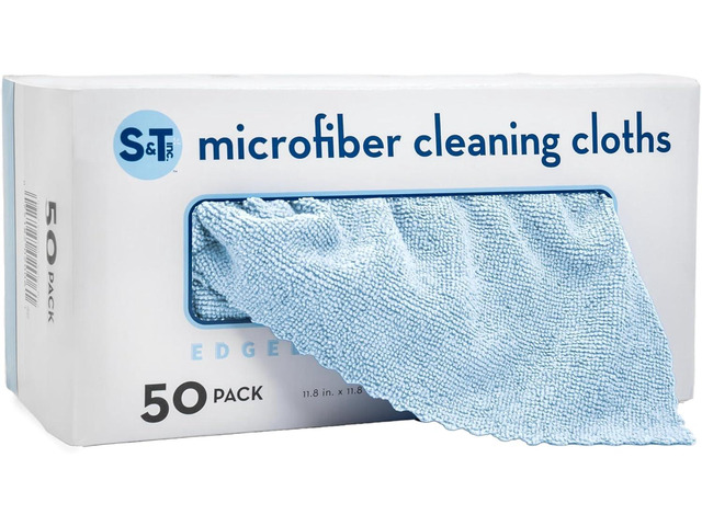 S & T INC. Microfiber Cleaning Cloth, 50 Pack, 11.8' x 11.8', Blue Storage Box Included, Edgeless Cleaning Cloth for Home and Car, Reusable and...