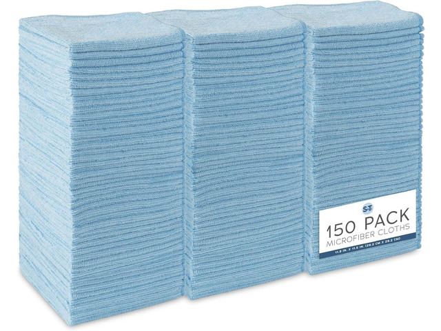 S & T INC. Microfiber Cleaning Cloth, 150 Pack, 11.5' x 11.5', Light Blue Bulk Cleaning Cloth for Home and Car, Reusable and Multi-Purpose Cleaning...