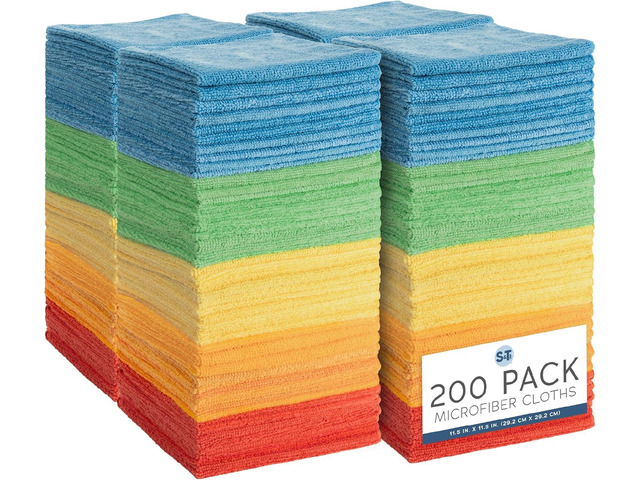 S & T INC. Microfiber Cleaning Cloth, 200 Pack, 11.5' x 11.5' Bulk Cleaning Cloth for Home and Car, Reusable and Multi-Purpose Cleaning Rags for...